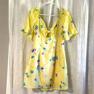Easter yellow floral dress with elastic waist size medium